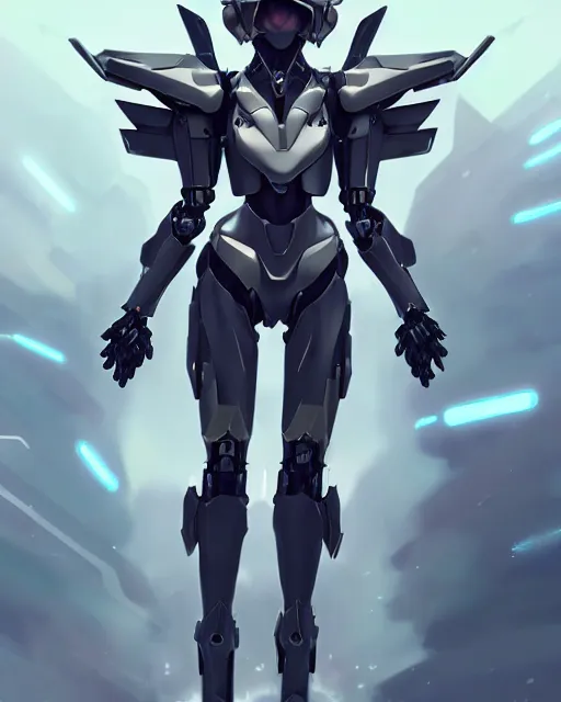 Image similar to uncropped stealthy feminine mecha ( with futuristic jet armor and wings ) with a heart visor helmet, symphogear, full body character portrait, hi - tech, trending on artstation, goth armor, digital painting, concept art, sharp focus, illustration, art by wlop and greg rutkowski