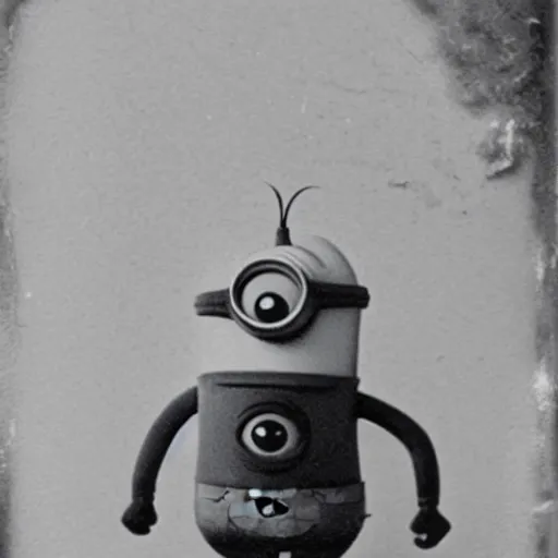 Image similar to old creepy black and white photograph of a minion