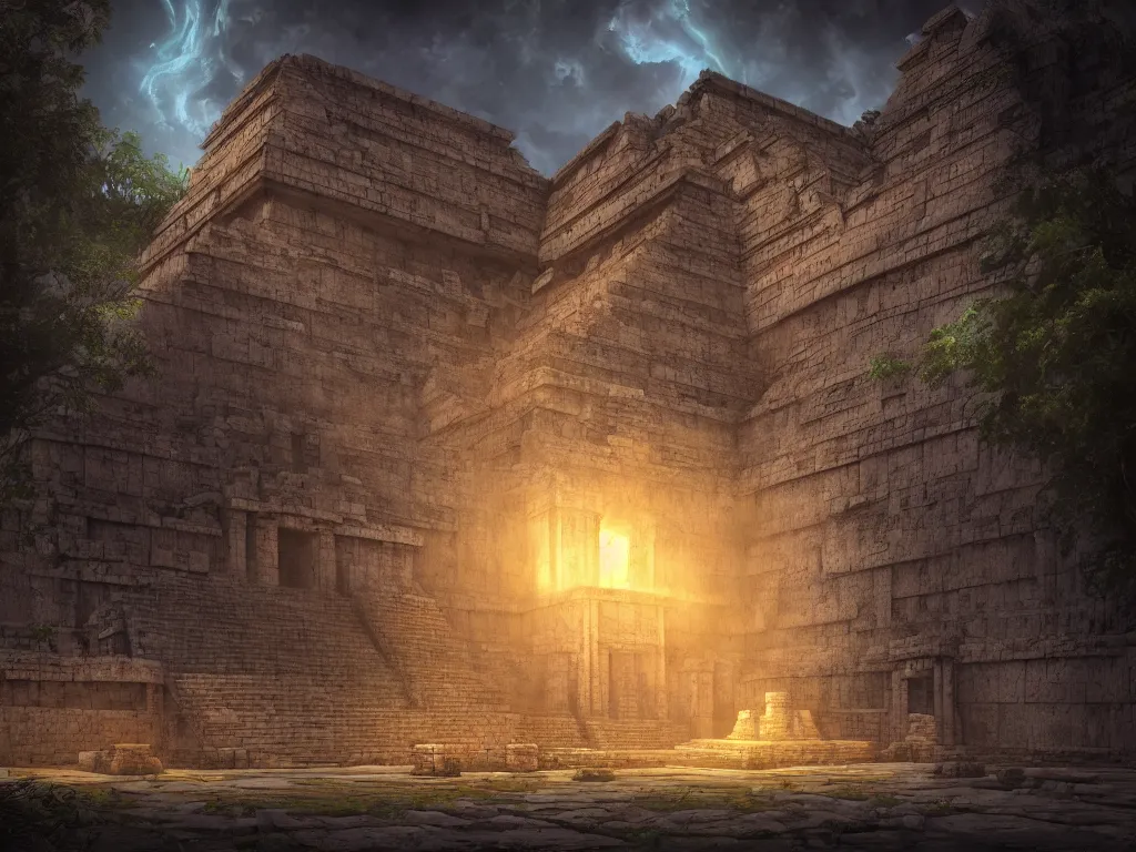 Prompt: A 3D render of a mysterious ancient Mayan temple with tentacles coming out of the massive entrance by Jordan Grimmer, ominous, cosmic horror, Octane Render, Ureal Engine, Ultra detailed, hyper realistic, 4k