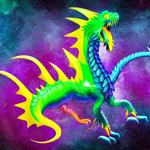 Prompt: magnificent crystal dragon, silky purple in color, rainbow Starburst background, focus on dragon