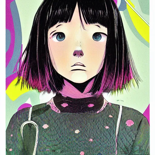 Image similar to a portrait of a girl by inio asano, hiroyuki takahashi color scheme