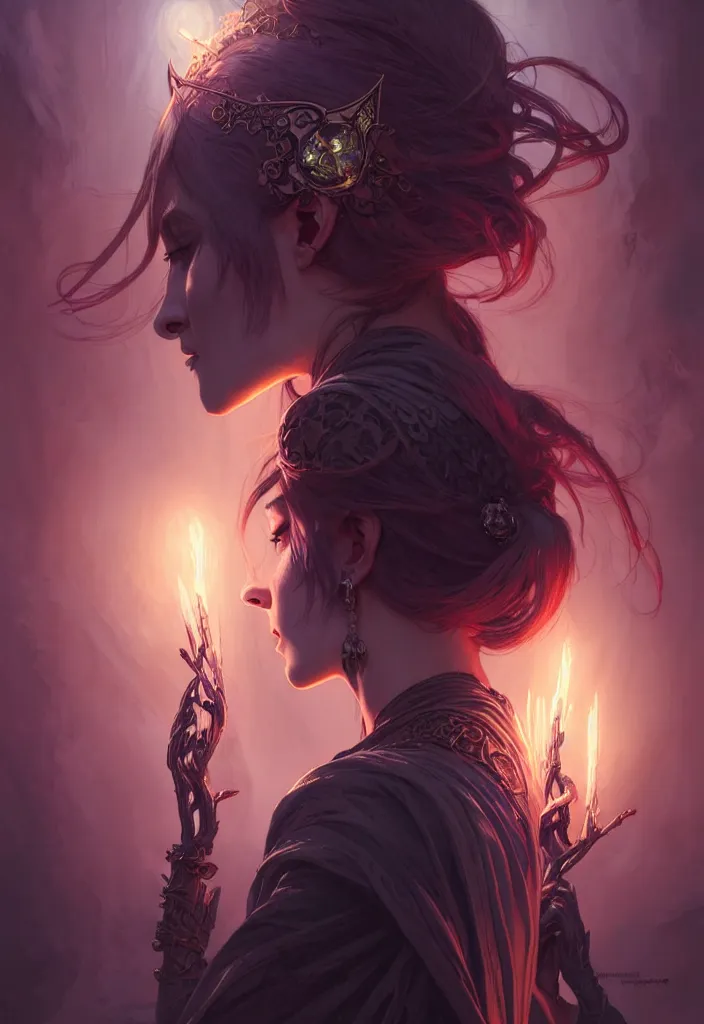 Image similar to Necromancer Sorceress, fantasy magic, undercut hairstyle, dark light night, intricate, elegant, sharp focus, illustration, highly detailed, digital painting, concept art, matte, art by WLOP and Artgerm and Greg Rutkowski and Alphonse Mucha, masterpiece