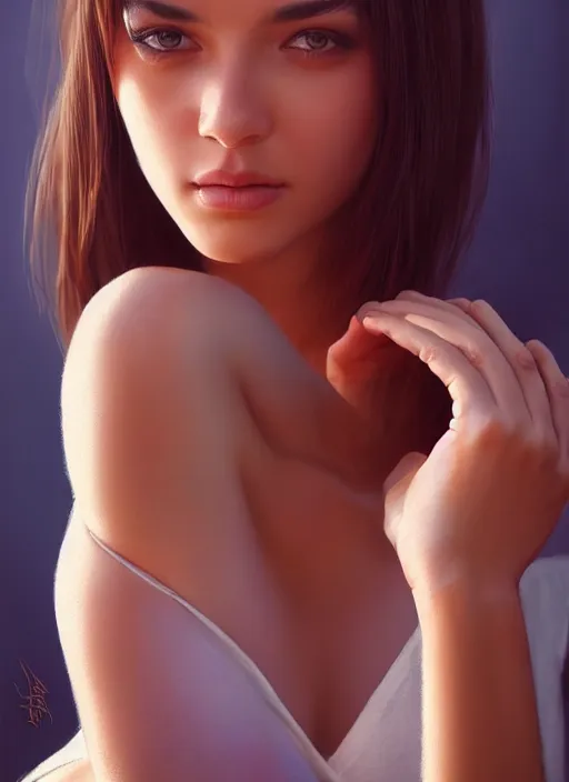 Image similar to photo of a gorgeous young woman in the style of stefan kostic, realistic, 1 / 2 body shot, sharp focus, 8 k high definition, insanely detailed, intricate, elegant, art by stanley lau and artgerm