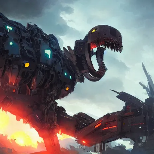 Image similar to Zoids Mech,Greg rutkowski, Trending artstation, cinematográfica, digital Art