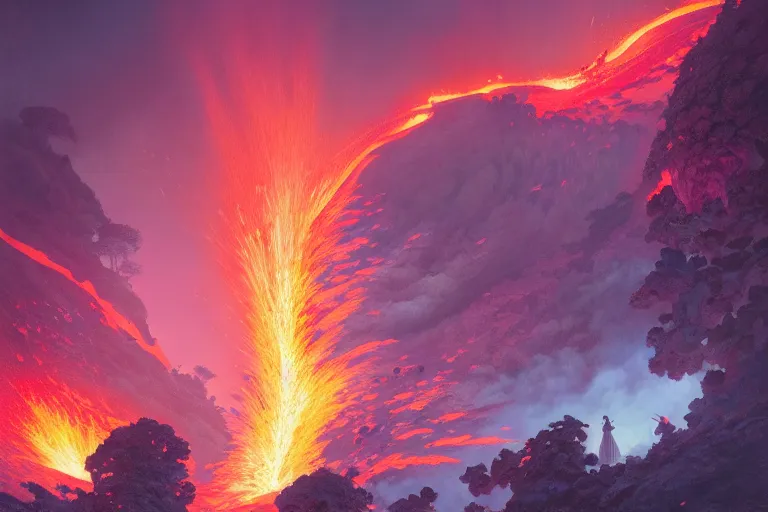 Prompt: lava, volcano eruption, cherry blossoms, unreal engine, fantasy art by greg rutkowski, loish, rhads, ferdinand knab, makoto shinkai and lois van baarle, ilya kuvshinov, rossdraws, tom bagshaw, global illumination, radiant light, detailed and intricate environment