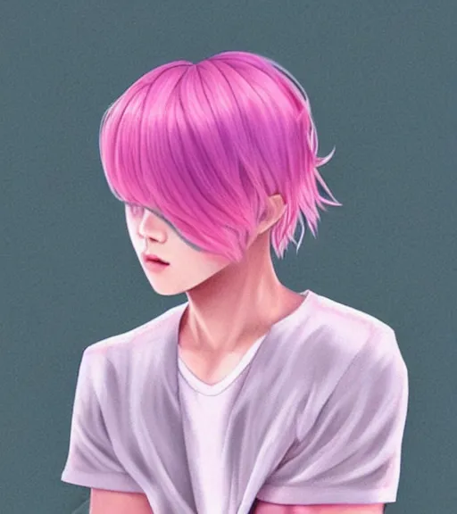 Prompt: pink haired bts jimin, muted colors, colorful flowers, sunlight filtering through skin, illustrated by starember cfg _ scale 9