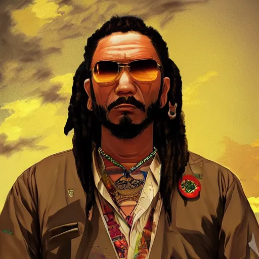 Image similar to a beautiful painting of a rasta yakuza in gta, 3 d, concept art