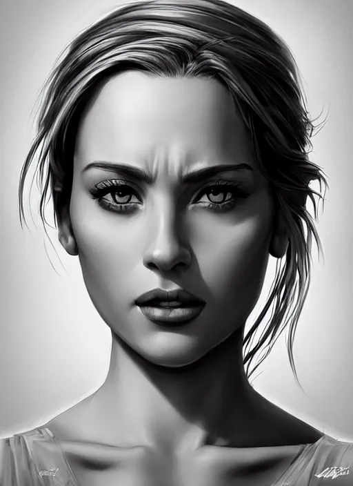 Prompt: up close portrait of a beautiful woman in black and white, art by diego fazio and diegoKoi and oscar Ukono, concept art, sharp focus, artgerm, 8k highly detailed