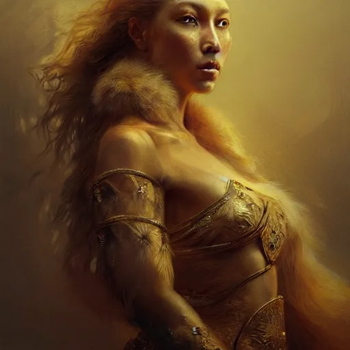 Image similar to highly detailed portrait of a majestic lioness queen in the form of a beautiful woman. d & d, art by augustus edwin mulready and ruan jia. trending on artstation, intricate details, energetic composition, golden ratio, concept art, illustration, elegant art