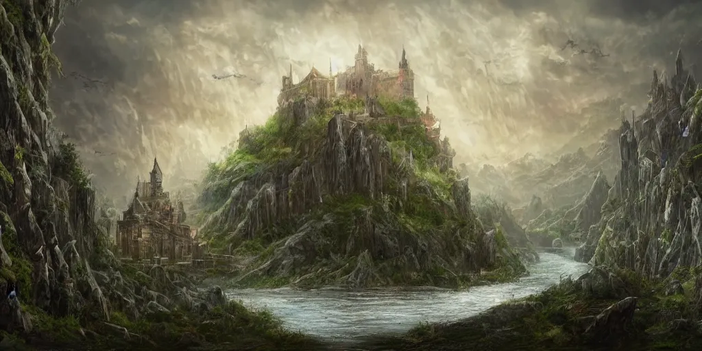 Image similar to citadel, celestia, eden, river, fantasy artwork, award winning, very very very very very very very beautiful scenery, artstation
