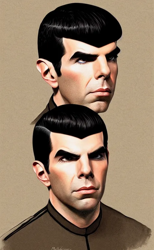 Image similar to : ZACHARY QUINTO SPOCK fanart + digital art + art by J.C. LEYENDECKER + 4K UHD IMAGE + STUNNING QUALITY + CRAYON TEXTURE