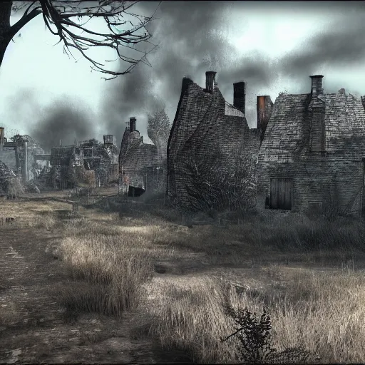 Image similar to american suburb, dark souls landscape