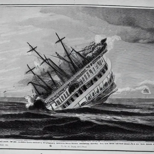 Image similar to a sea tragedy in black and white as printed in a newspaper from 1850