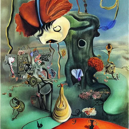 Image similar to Alice in Wonderland, painted by Salvador Dali