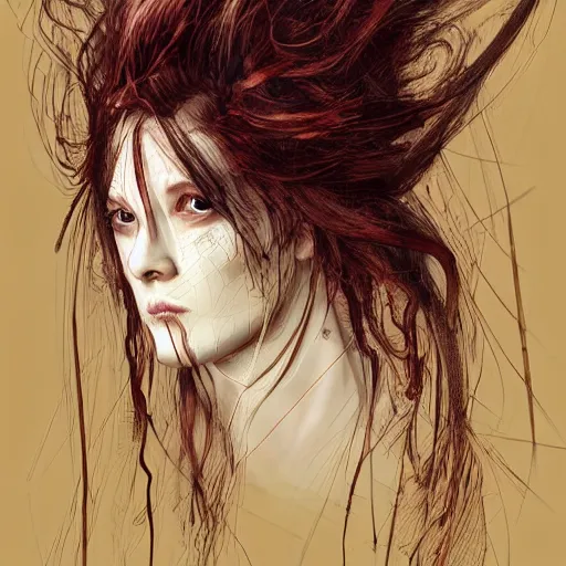 Image similar to portrait of a Shibari barbed wire wrapped face and neck, headshot, insanely nice professional hair style, dramatic hair color, digital painting, of a old 17th century, old cyborg merchant, amber jewels, baroque, ornate clothing, scifi, realistic, hyperdetailed, chiaroscuro, concept art, art by Franz Hals and Jon Foster and Ayami Kojima and Amano and Karol Bak,