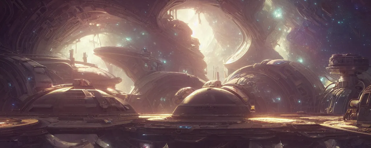 Image similar to A outside view of abandoned space station in the deep space, fantasy, intricate, elegant, highly detailed, digital painting, artstation, concept art, smooth, sharp focus, illustration, art by artgerm and greg rutkowski and alphonse mucha