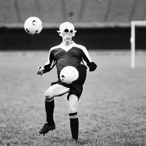 Image similar to portrait of nosferatu playing alone football at the world cup, sport photography