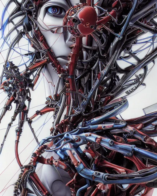 Image similar to neon genesis evangelion by yoshitaka amano, by hr giger, biomechanical, 4 k, hyper detailed, hyperrealism, anime, deviantart, artstation