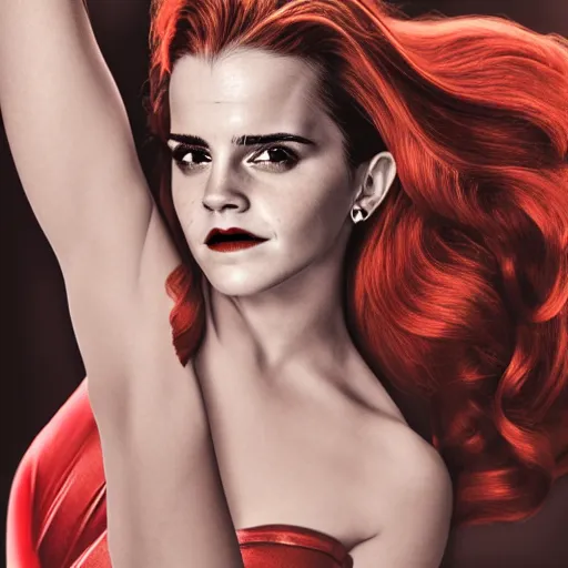 Image similar to Emma Watson as Jessica Rabbit, (Sony a7R IV, symmetric balance, polarizing filter, dynamic range, HDR, sense of depth)