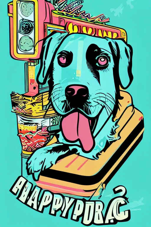 Prompt: happy dog, 7 6 retro futurist illustration art by butcher billy, sticker, colorful, illustration, highly detailed, simple, smooth and clean vector curves, no jagged lines, vector art, smooth andy warhol style