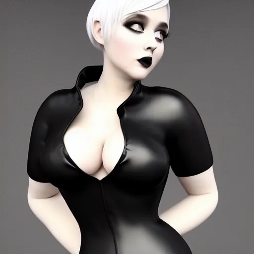 Prompt: portrait of a curvy feminine pale goth cutie in a modest intricate latex-leather-rubber tight neck-high outfit, with a thin waist, cgsociety, photorealistic, sublime-comfy-elegant ambience, 16k, smooth, sharp focus, trending on ArtStation, volumetric lighting, fully clothed, worksafe