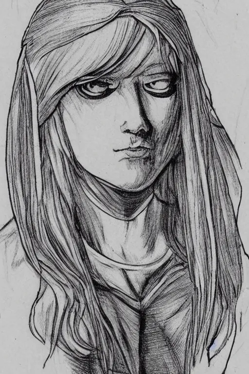 Image similar to a portrait of spider gwen in the style of leonardo da vinci drawing,, single head, no double head,