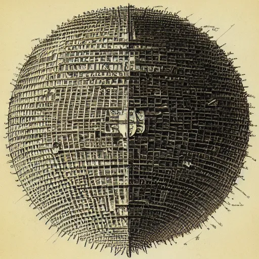 Image similar to hyper detailed anatomical description of a Dyson Sphere by Leonardo Da Vinci