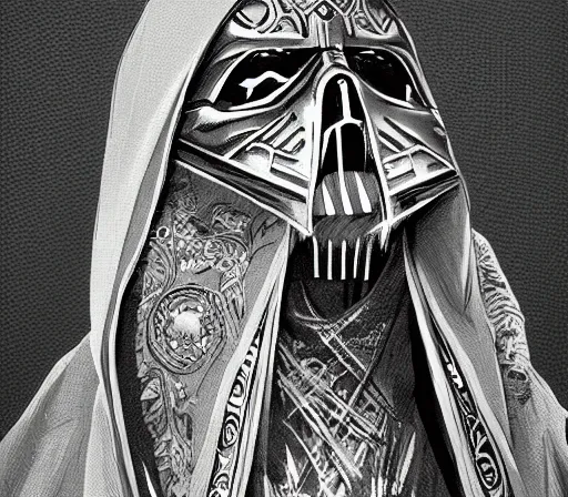 Image similar to ww 1 sith sorcerer, hooded cloaked sith lord, full head shot, covet death, full character concept art, highly detailed intricately beautiful, intricately detailed by dom qwek