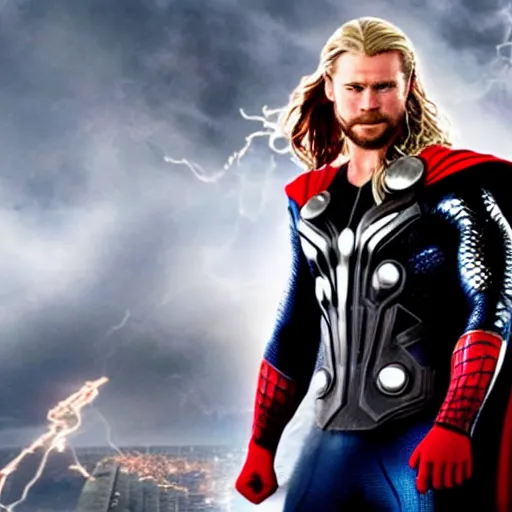 Image similar to thor in the spiderman suit