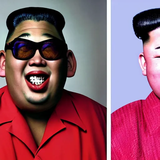 Image similar to A realistic portrait of the love child of Kim Jong Un and Dennis Rodman, by Martin Schoeller