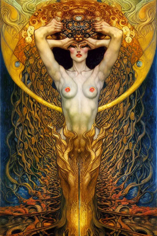 Image similar to Divine Chaos Engine by Karol Bak, Jean Delville, William Blake, Gustav Klimt, and Vincent Van Gogh, symbolist, visionary