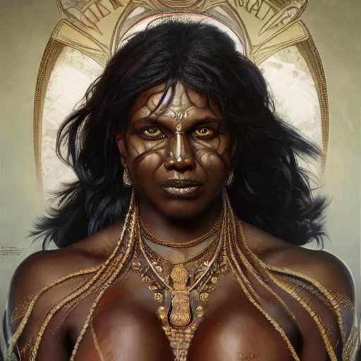 Prompt: full body painting of a black muscular south indian woman, sari, ultra realistic, concept art, intricate details, eerie, horror, highly detailed, photorealistic, octane render, 8 k, unreal engine. art by artgerm and greg rutkowski and alphonse mucha