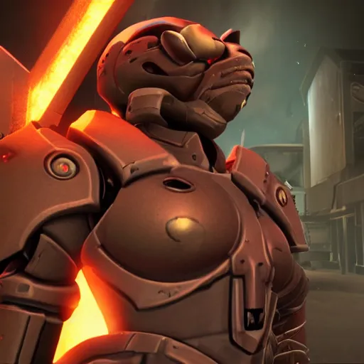 Prompt: epic shot of cat doomslayer with cat head, cinematic