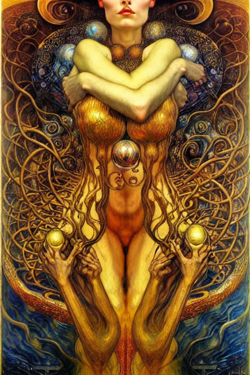 Image similar to Divine Chaos Engine by Karol Bak, Jean Delville, William Blake, Gustav Klimt, and Vincent Van Gogh, symbolist, visionary