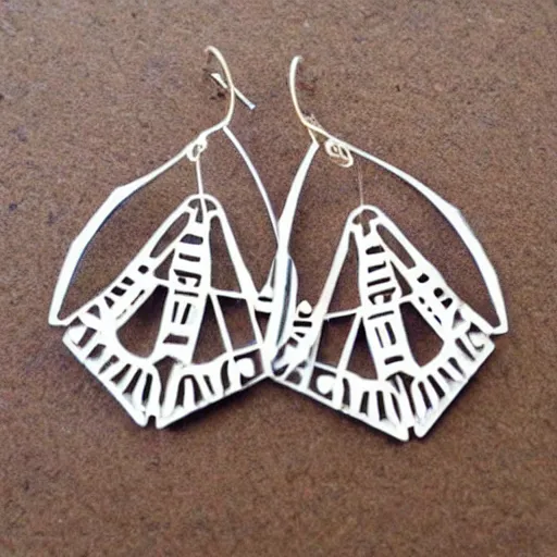 Image similar to 2d lasercut ufo earrings, popular on artstation, popular on deviantart, popular on pinterest