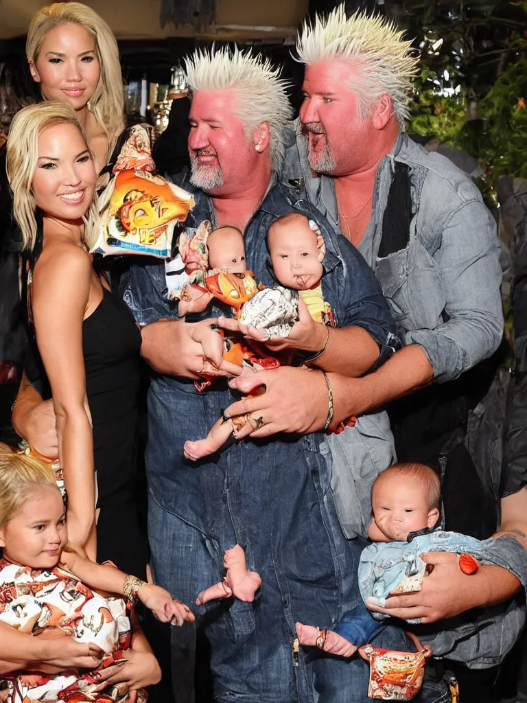 Image similar to olivia munn and guy fieri holding their baby