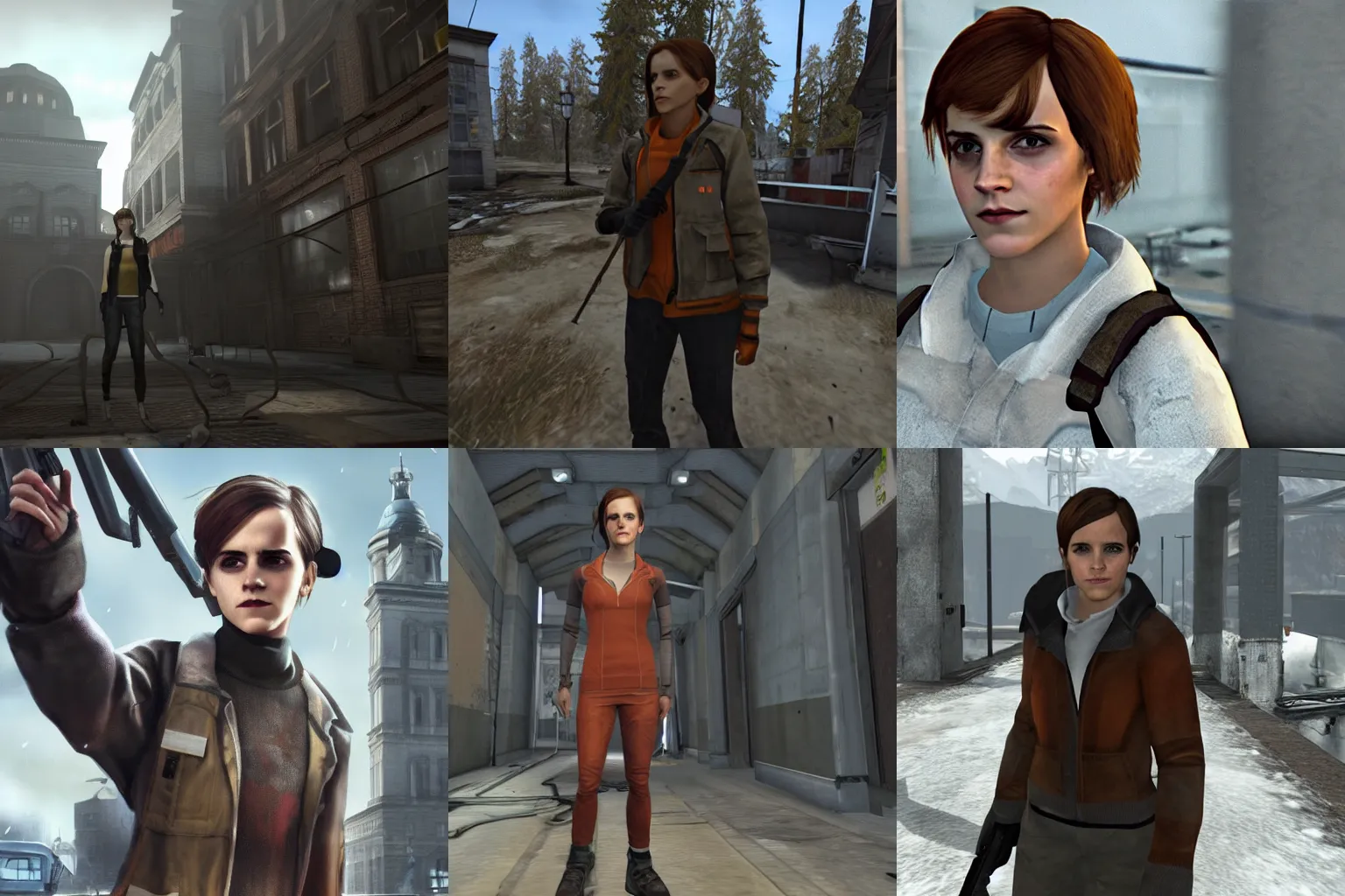 Prompt: Screenshot of Emma Watson in Half-Life 2