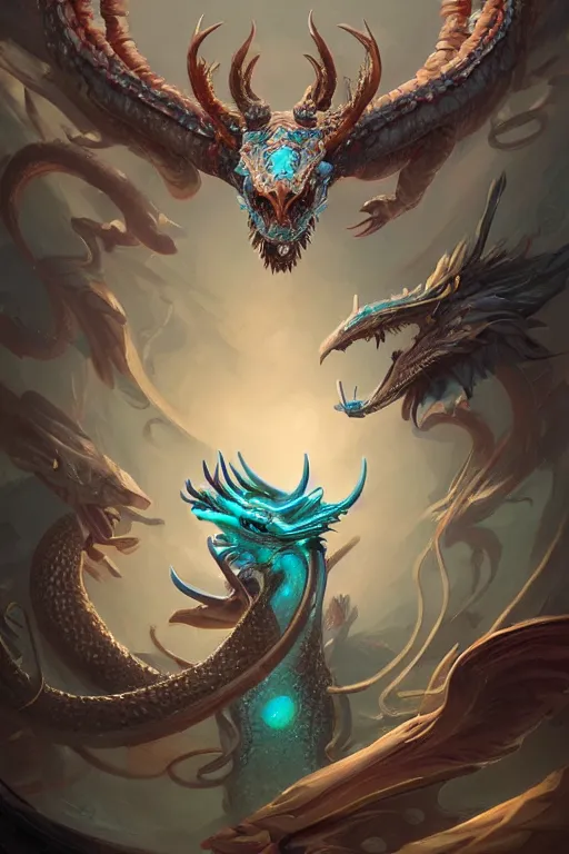 Image similar to cyan the complete dragon has a chinese dragon head, antlers, snake body, and eagle claws. the center of the picture hybrid fantasy, intricate, elegant, highly detailed, digital painting, artstation, concept art, matte, sharp focus, illustration by peter mohrbacher justin gerard zhang yu