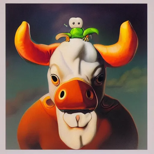 Image similar to a cow with turtle costume, surrealism, painting by boris vallejo and michael whelan