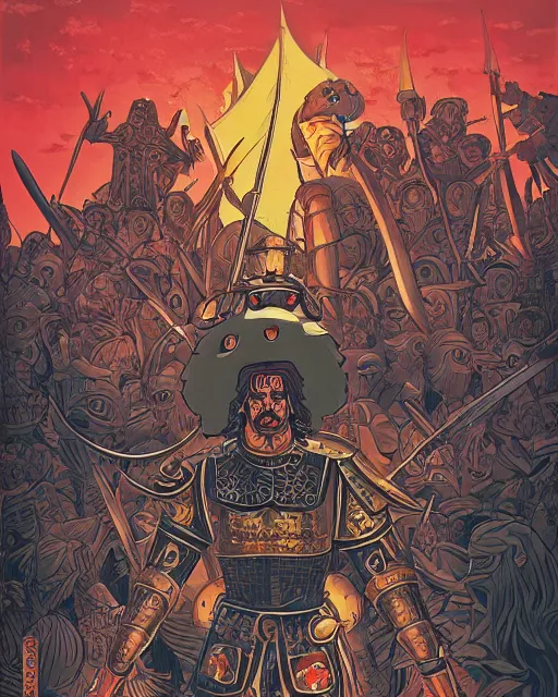 Image similar to ultrareallistic illustration of barbaric spanish conquistador, symmetrical, by yoichi hatakenaka, studio ghibli and dan mumford