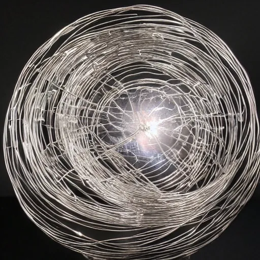 Prompt: realistic silver metal detailed wire sculpture of the cosmos