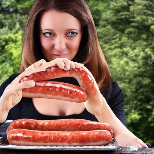 Image similar to the woman has thick sausages instead of fingers