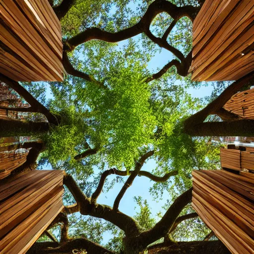 Image similar to an oak tree growing in an atrium, natural light, photo, 4 k