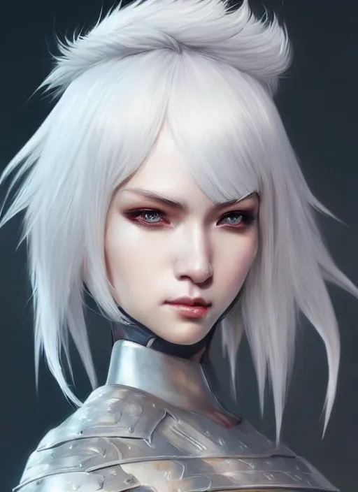 Image similar to fur - lined armor!!! beautiful and elegant white haired female!! gorgeous ayes!! character concept art, sharp focus, octane render! unreal engine 5! highly rendered!! trending on artstation!! detailed linework!! illustration by artgerm, wlop and chie yoshii