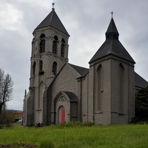 Image similar to the church of moigny sur ecole is being attacked by godzilla