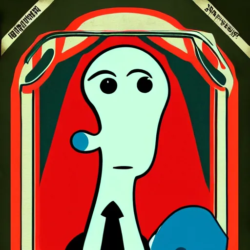 Image similar to handsome squidward portrait, soviet propaganda poster style