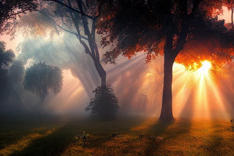 Image similar to landscape photography of bucharest by marc adamus, morning, mist, rays of light, beautiful