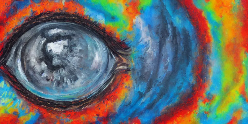 Prompt: detailed painting of a big face with the big bang in their eyes