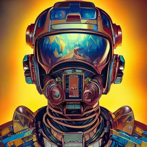 Image similar to high quality high detail biomechanical portrait of diesel punk in an alien world, gundam head, mekka, tristan eaton, victo ngai, artgerm, rhads, ross draws, hyperrealism, intricate detailed, alphonse mucha, 8 k, sci - fi, pastel colors, artstation,