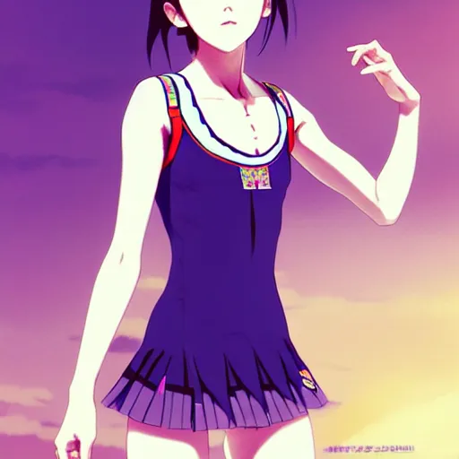 Image similar to a beautiful boyish japanese emma watson alluring instagram model, wearing elegant japanese hiphop leotard outfit with subtle mayan patterns and native fashion, aztec street fashion bathing suit, jrpg fashion, gapmoe yandere grimdark, trending on pixiv fanbox, painted by greg rutkowski makoto shinkai takashi takeuchi studio ghibli, akihiko yoshida